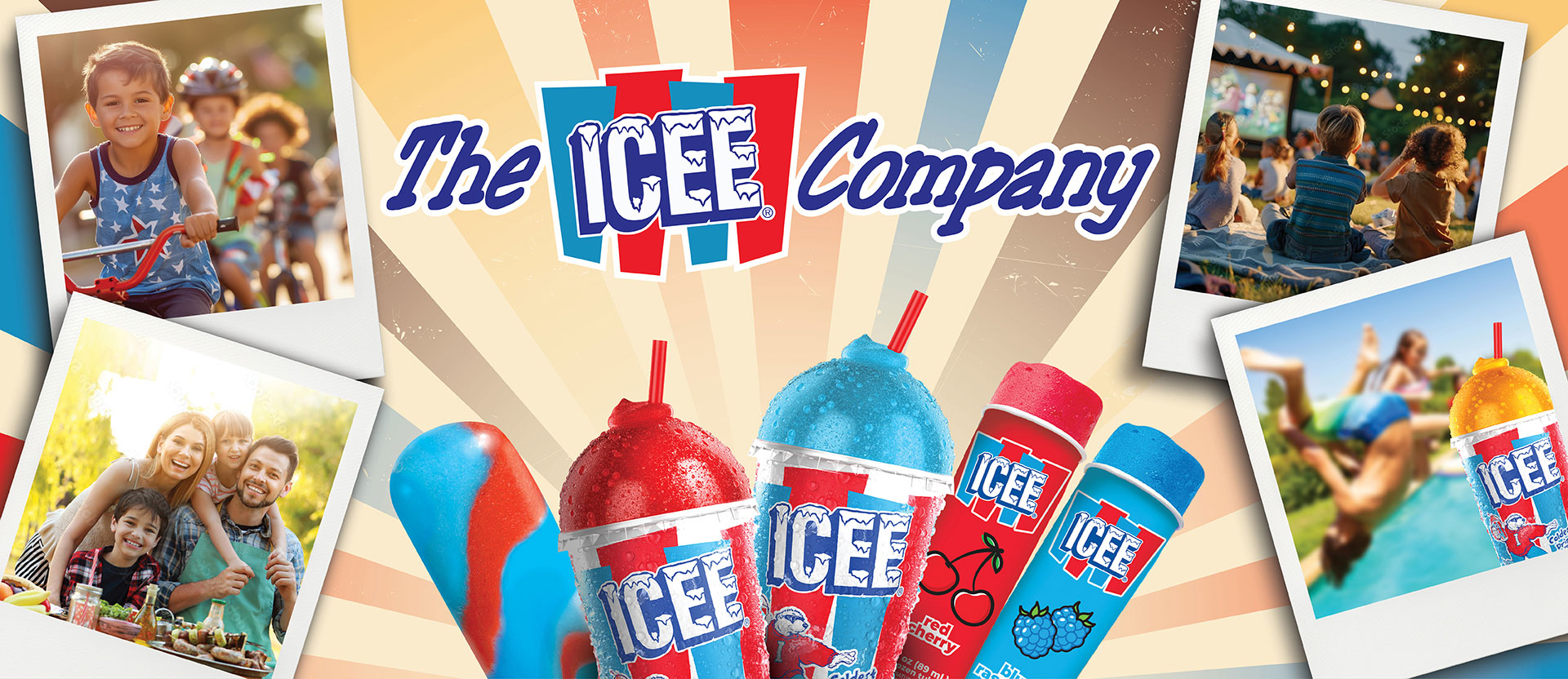 The Icee Company logo showcasing a vibrant cups alongside the brand name in bold letters.